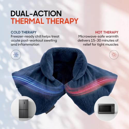 Sharper Image Heated Neck & Shoulder Wrap - Microwavable Warm & Cooling Plush Pad, Scented Aromatherapy (100% Natural Lavender & Herb Spa Blend), Pain Tension Headache Relief Therapy, Gift for Women - color: Navy