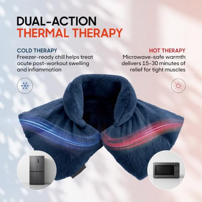 Sharper Image Heated Neck & Shoulder Wrap - Microwavable Warm & Cooling Plush Pad, Scented Aromatherapy (100% Natural Lavender & Herb Spa Blend), Pain Tension Headache Relief Therapy, Gift for Women - color: Navy