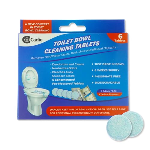 Cadie Toilet Bowl Cleaning Tablets - Automatic Drop-in Bleach 6 Blocks that Cleanse Bathroom at Home & Commercial | Removes Stubborn Stains, Rust, Lime, Mineral Deposits - 1 Pack - size: 6 Count (Pack of 1)