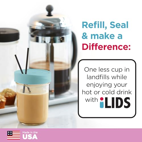 Wide-Mouth Mason Jar Drink Lid - USA Made, BPA-Free, Spill-Resistant for Coffee, Cold Brew & Iced Tea - Fits 3 3/8 in Ball & Kerr Wide Mouth - Pack of 2 - color: Seafoam
