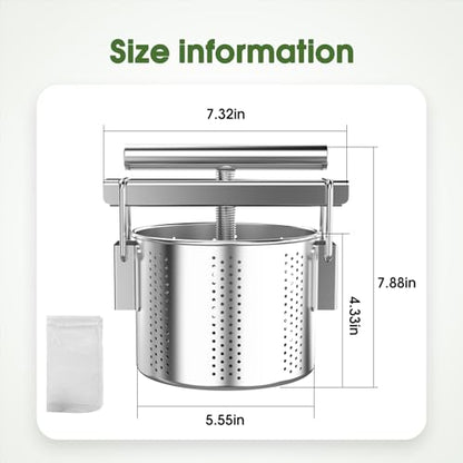 Stainless Steel Manual Vegetable Squeezer-Heavy Duty Cheese & Yogurt Strainer for Removing Excess Liquid from Soft Fruit & Vegetables (Not for Hard Fruits)