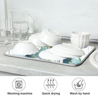 Rustic Daisy Flower Mason Jars Dish Drying Mat 16 x 18 Inch Kitchen Counter Mat Absorbent Dishes Rack Pad for Countertops Sinks Draining Mats - size: 18" x 16"