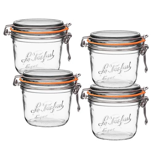 Le Parfait Super Terrine 500mL (16oz) Zero Waste Eco-Friendly Glass Canning Jars, Airtight Rubber Seal & Wire Bail Lid, BPA-Free, Water Bath Safe for Food Storage & Preserving, Made in France, 4PK - color: 500ml (Set/4)