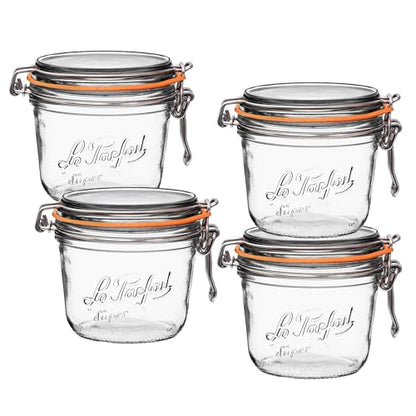 Le Parfait Super Terrine 500mL (16oz) Zero Waste Eco-Friendly Glass Canning Jars, Airtight Rubber Seal & Wire Bail Lid, BPA-Free, Water Bath Safe for Food Storage & Preserving, Made in France, 4PK - color: 500ml (Set/4)