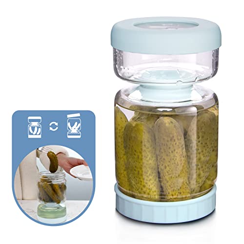 WhiteRhino Glass Pickle Jar with Strainer Flip,34oz Pickle Container,Hourglass Pickle Juice Separator Jar for Gherkins Olives, Leakproof Dishwasher Safe - color: 34oz Light Bule Pickle jar