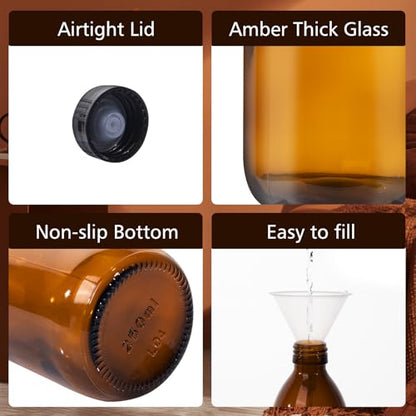 12 Pack 8 OZ Amber Glass Bottles for Vanilla Extract, 250 ML Refillable Empty Dispensing Bottles with Lids for 2nd Fermentation, Kombucha Brewing, Homemade Solutions
