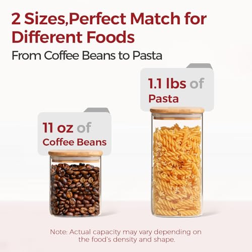 6-Pack Square Glass Pantry Storage Containers with Lids, Airtight Stackable Pantry Organization and Storage Set (1.6 Qt/1 Qt) for Snacks, Cereal & Coffee - size: 1.6Qt*3+1Qt*3