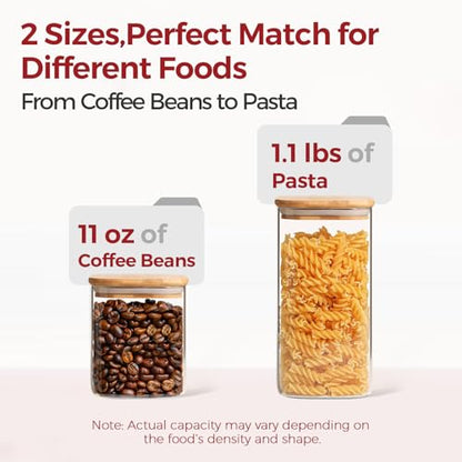 6-Pack Square Glass Pantry Storage Containers with Lids, Airtight Stackable Pantry Organization and Storage Set (1.6 Qt/1 Qt) for Snacks, Cereal & Coffee - size: 1.6Qt*3+1Qt*3