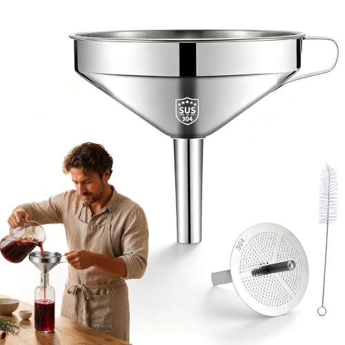 304 Stainless Steel Funnel with Filter Mesh - Kitchen Food Grade Metal Funnel, Stainless Steel Filter Funnel for Deep Fryer, Milk Strainer, Funnels and Oil, Alcohol, Jam, Spice Filling ，4.92in - color: 4.92in