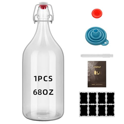64oz Flip Top Glass Bottle 2 Liter Swing Brewing with Stopper for Beverages, Oil, Vinegar, Kombucha, Beer, Water, Soda, Kefir Airtight Lid & Leak Proof Cap Clear (clear 1 pc)