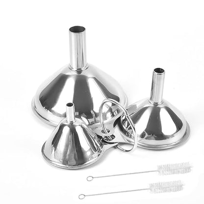 Stainless Steel Funnel, 3 Pcs 3 Different Size Funnels with 2 Cleaning Brush for Filling Bottles Flask in Kitchen (1)