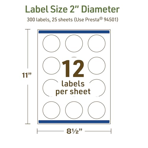 Avery Dissolvable Round Labels, Sure Feed Technology, 2" Diameter, Matte White, Print-to-The-Edge, Laser/Inkjet Printable, 300 Labels Total - style: 300 labels