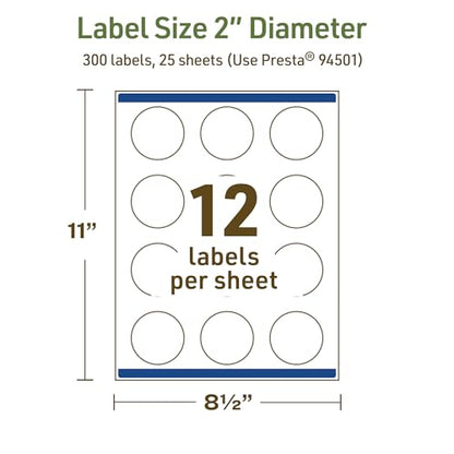 Avery Dissolvable Round Labels, Sure Feed Technology, 2" Diameter, Matte White, Print-to-The-Edge, Laser/Inkjet Printable, 300 Labels Total - style: 300 labels