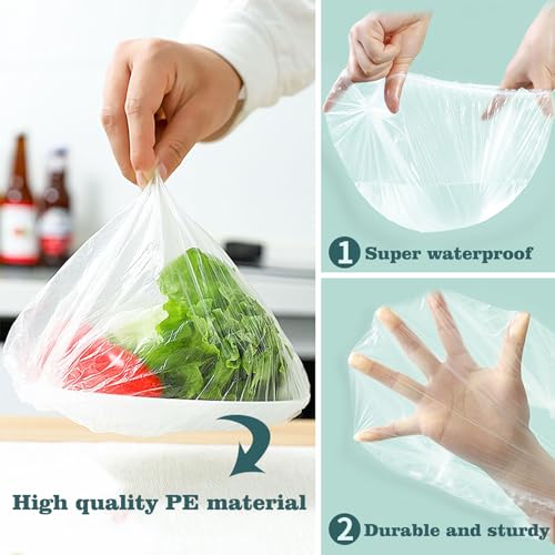 300pcs Reusable Elastic Food Covers - Universal Stretchable Clear Adjustable Plastic Plate & Bowl Covers, Outdoor Fresh Keeping Bags, Kitchen Baking Picnic and Food Storage Bread Proofing Cover.