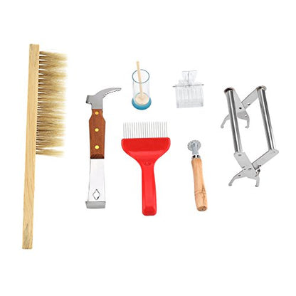 TOPINCN 7PCS A Set of Beekeeping Equipment Kit Bee Sweep Honey Knife Slot Frame Scraper Marker Bottle King Cage Clip Wire Embedding Device Beekeeper Tools
