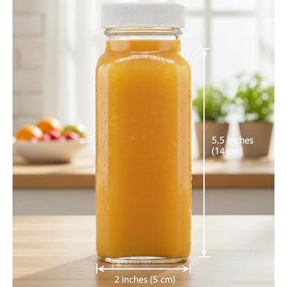 kitchentoolz 8oz Square Glass Juice Shot Bottle with Lid – 4 Pack 8 oz Milk Glass Bottles with Lids for Lunch Box, Airtight Reusable Drinking Jars for Smoothies, Yogurt, Kefir, Juice & Water - color: 8oz, style: 4 Pack