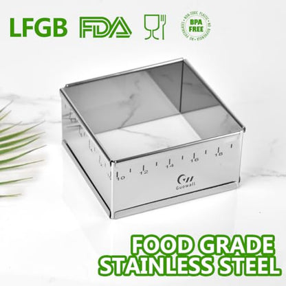 Stainless Steel Extensible Cake Ring Detachable Square Cake Mold Mousse Ring Nonstick Cheesecake Mould Pastry Shaping for Baking - 4.2 × 4.2 × 2 inch - size: (4.2-7.8) × (4.2-7.8) × 2 in