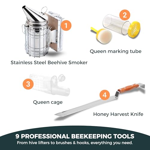 SunVara Bee Keeping Starter Kit Beekeeping Supplies, Bee Keeping Supplies-All Beekeeping Tools Bee Supplies and Equipment, Honey Bee Hive Starter Kit Tools Beekeeping Bee Smoker for Beekeeping - style: Starter Kit