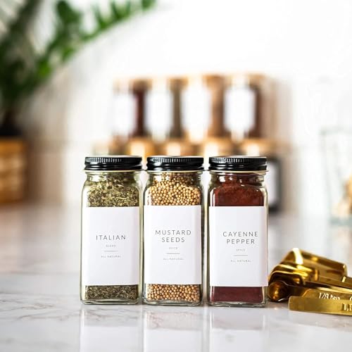 Minimalist Spice Labels for Glass Jars - 142 Spice Jar Labels Preprinted Waterproof, White Rectangle Herb Stickers, Seasoning Herb Containers Kitchen Pantry Organization - style: Minimalist Spice Labels