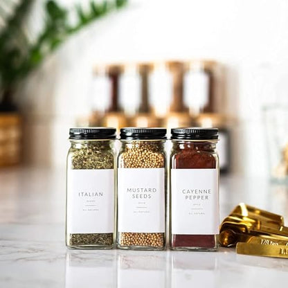 Minimalist Spice Labels for Glass Jars - 142 Spice Jar Labels Preprinted Waterproof, White Rectangle Herb Stickers, Seasoning Herb Containers Kitchen Pantry Organization - style: Minimalist Spice Labels