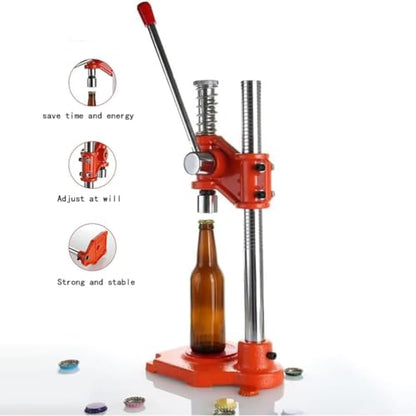 Manual Beer Capping Machine, Bottle Cap Pressing Machine with 26Mm Round Bottles Caps, High-Efficiency Capping and Adjustable Height Design, No Need Electricity for Homebrew Beer and Soft Drinks,L - size: Large
