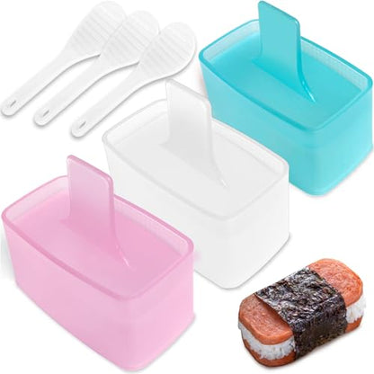 TAORISH Musubi Mold, 3 Pack Musubi Maker Press, Non-Stick Onigiri Mold Maker Sushi Press Mold for Musubi Home DIY, Kid Lunch Bento (with 3 Rice Ladles) - color: 3 Pcs Multicolor