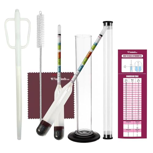 Fermtech Hydrometer Kit with 19” Wine Thief Sampler – Triple Scale Glass Hydrometer for ABV, Brix & Gravity Testing, Plastic Sampling Tool for 1 Gallon Jugs/Carboys, Wine & Beer Home Brewing Set