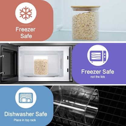 5 Pack Square Glass Pantry Storage Containers with 132 Kitchen Food Pantry Labels - Clear Glass Pantry Jars with Airtight Wood Bamboo Lids - Glass Canisters for Pasta, Cereal, Coffee, Flour, Sugar - size: 5pack