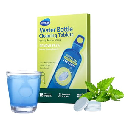 Water Bottle Cleaning Tablets, 18 Pack Bottles Clean Tablet Hydration Bladder Cleansing Tablets for Hydration Bladder, Water Bottle, Individually Packed, Mint Flavor - size: 1 Count (Pack of 18)