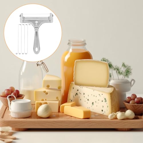 Cheese Cutter Kit Adjustable Hand Held Cheese Cutter with 4 Extra Wires Stainless Steel Wire Cheeses CutterQuick Replacement Thick & Thin Slicer Shaver Kitchen Slicing Tools for Block Butter
