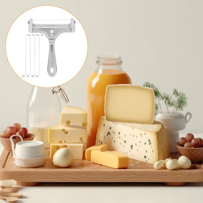 Cheese Cutter Kit Adjustable Hand Held Cheese Cutter with 4 Extra Wires Stainless Steel Wire Cheeses CutterQuick Replacement Thick & Thin Slicer Shaver Kitchen Slicing Tools for Block Butter