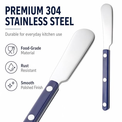 4PCS Stainless Steel Butter Knives Set: 6.3 Inch Cheese Spreader 304 Stainless Steel with Ergonomic Handle for Cheese, Butter & Jam (blue) - color: blue