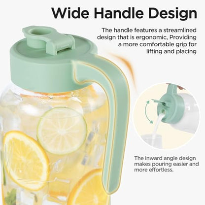 Mason Jar Pitcher - Airtight & Leakproof Glass Pitcher with Lid, Perfect for Breastmilk, Cold Brew, and Sun Tea, 2 Quart (64 oz) Mason Jar with Pour Spout Lid - color: Green