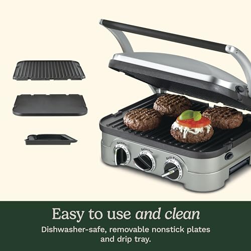 Cuisinart Griddler Indoor Grill, Panini Press, Sandwich Maker & More, 5-in-1 Grilling, Dishwasher-Safe Nonstick Cooking Plates, GR-4NNAS, Stainless Steel - style: New Version - Griddler