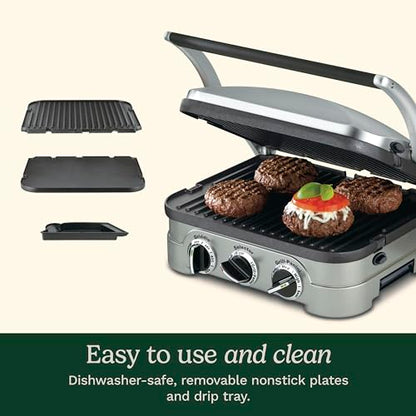 Cuisinart Griddler Indoor Grill, Panini Press, Sandwich Maker & More, 5-in-1 Grilling, Dishwasher-Safe Nonstick Cooking Plates, GR-4NNAS, Stainless Steel - style: New Version - Griddler