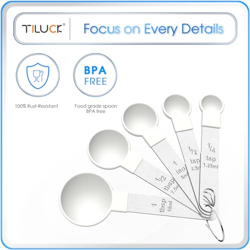 TILUCK Measuring Cups & Spoons Set, Stackable Cups and Spoons, Nesting Measure Cups with Stainless Steel Handle, Kitchen Gadgets for Cooking & Baking（white） - color: White