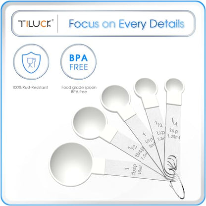 TILUCK Measuring Cups & Spoons Set, Stackable Cups and Spoons, Nesting Measure Cups with Stainless Steel Handle, Kitchen Gadgets for Cooking & Baking（white） - color: White
