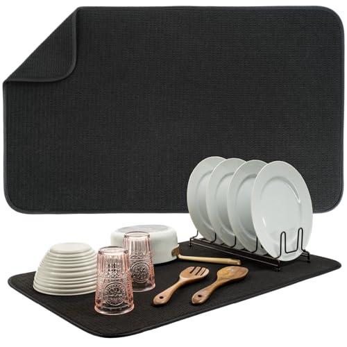 S&T INC. Dish Drying Mat Jumbo, 18” x 30”, Absorbent Microfiber Kitchen Counter Mat, Dish Drying Pad for Dishes, Utensils, Pots and Pans, Jumbo, Black - size: 18" x 30"