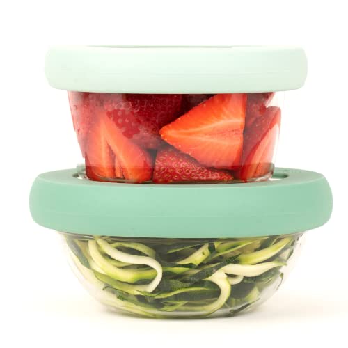 Food Huggers Replacement Lids for Glass Storage Containers | Silicone & Glass Lids that Don’t Crack | Fits Most Round Container Brands & Bowls | 100% Plastic Free | 2 Lid Set (S,M), Gradual Green - color: Gradual Green, size: 2 Lid Set (S,M)