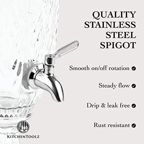 2 Liter Glass Beverage Dispenser with Stainless Steel Spigot on Glass Pedestal, Decorative Mason Drink Dispenser for BBQ, Picnic, Pool Party, and Social Events
