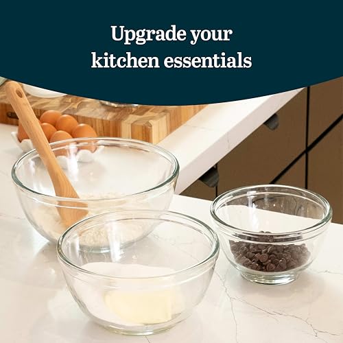 Libbey Baker's Basics 3-Piece Glass Mixing Bowls Set - Clear Bowls for Baking, Prep, Serving & Storage - Microwave, Oven, Freezer and Dishwasher Safe - color: Mix Set 3