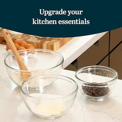 Libbey Baker's Basics 3-Piece Glass Mixing Bowls Set - Clear Bowls for Baking, Prep, Serving & Storage - Microwave, Oven, Freezer and Dishwasher Safe - color: Mix Set 3