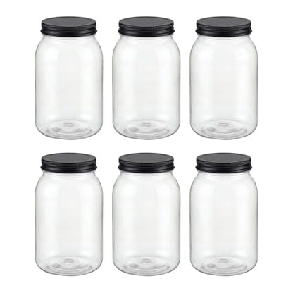 novelinks 32 oz Plastic Mason Jars and Clear Plastic Jars with Lids 32 oz | 6 Pack, Black, Quart Mason Jars Bulk, Plastic Quart Containers with Lids, Large Jars, Mason Jars for Centerpieces - color: Black