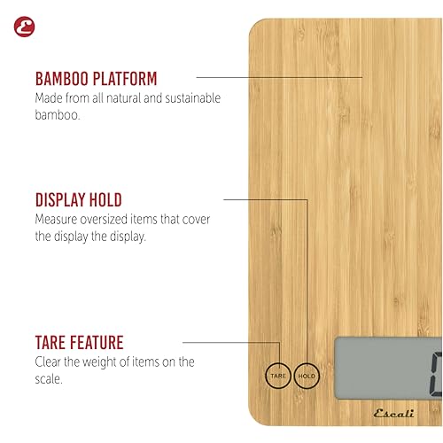 Escali Arti Digital Food Scale, Multi-Functional Kitchen Appliance, Precise Weight Measuring and Portion Control, Baking and Cooking Made Simple, Tempered Glass, Bamboo - color: Bamboo