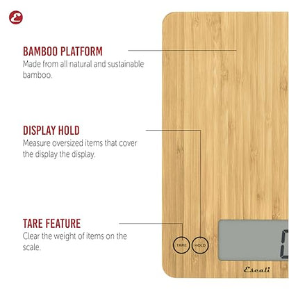 Escali Arti Digital Food Scale, Multi-Functional Kitchen Appliance, Precise Weight Measuring and Portion Control, Baking and Cooking Made Simple, Tempered Glass, Bamboo - color: Bamboo