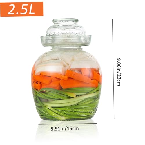 Pickle Container 2.5 L Food Grade Fermentation Jar Traditional Kimchi Containers with Bowl Cap Transparent Glass Jar with Lid Fermentation Kit for Pickling Kimchi Sauerkraut - color: 2.5l