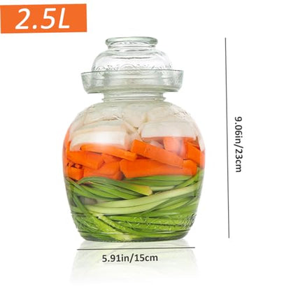 Pickle Container 2.5 L Food Grade Fermentation Jar Traditional Kimchi Containers with Bowl Cap Transparent Glass Jar with Lid Fermentation Kit for Pickling Kimchi Sauerkraut - color: 2.5l