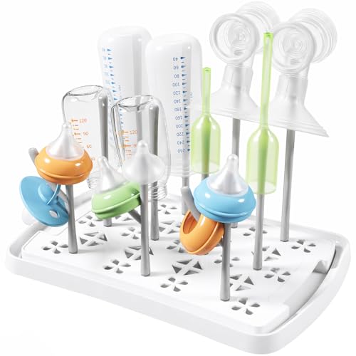 Lifewit Baby Bottle Drying Rack with Tray, Portable Bottle Drying Tree for Home & Travel, Space Saving Dryer Holder for Nipples, Pump Parts, Pacifiers Storage, Newborn Essentials, BPA Free
