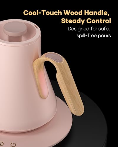 Cocinare Gooseneck Electric Kettle, ±1°F Precise Temperature Control, 1500W Fast Heating, Pour Over Coffee & Tea Kettle with Brew Timer & Keep Warm, Stainless Steel, 0.9L (Munch Pink) - color: Munch Pink