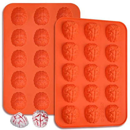 Webake Brain Chocolate Mold, Bite Size Halloween Brain Silicone Molds 15-Cavity for Halloween Chocolate, Candy, Jello, Cupcake, Treats, Pack of 2 - style: Brain